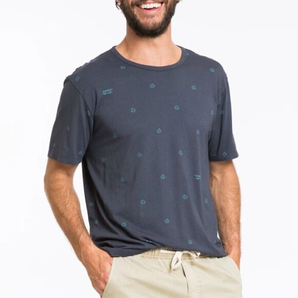 Marine Layer All Over Print Crewneck Short Sleeve Midnight Blue Size L - Picture 1 of 6